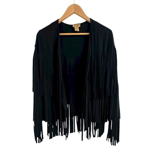 Wrangler Black Fringe Open Front Jacket Size M Western Country Dance Concert - Picture 2 of 7